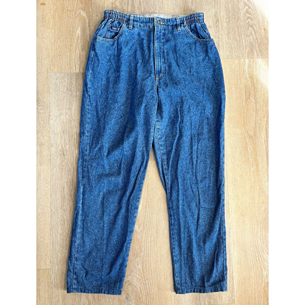 Vintage 90s Lee High-Waisted Side-Elastic Mom Jeans —Women's Size 14 Tall Cotton